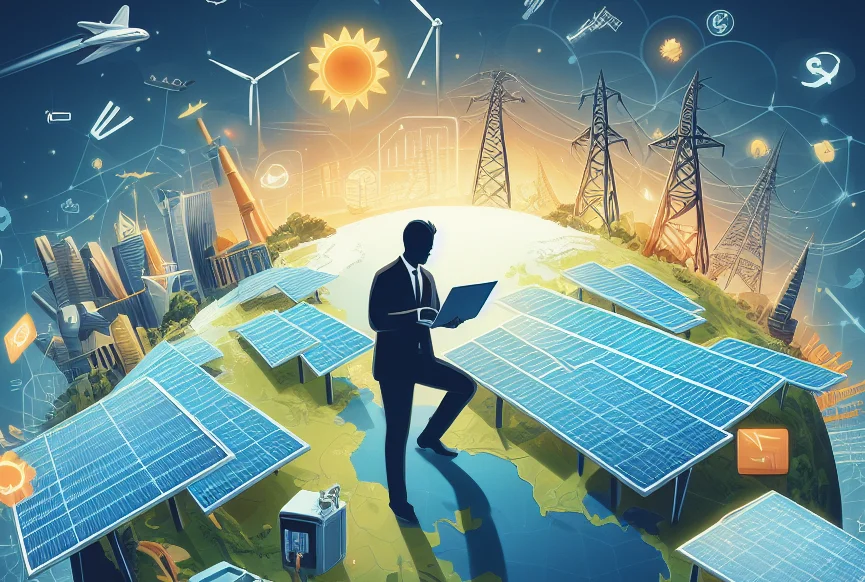 Man connected by the world and solar integration