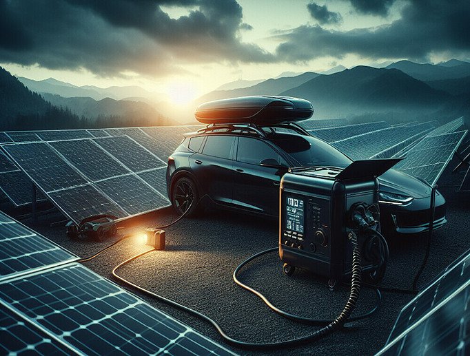 Solar Generator charging an electric car