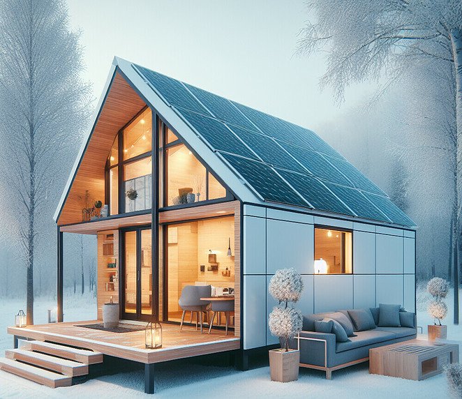 Tiny home with solar in winter 