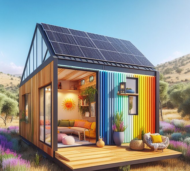 Tiny House with solar on a sunny day