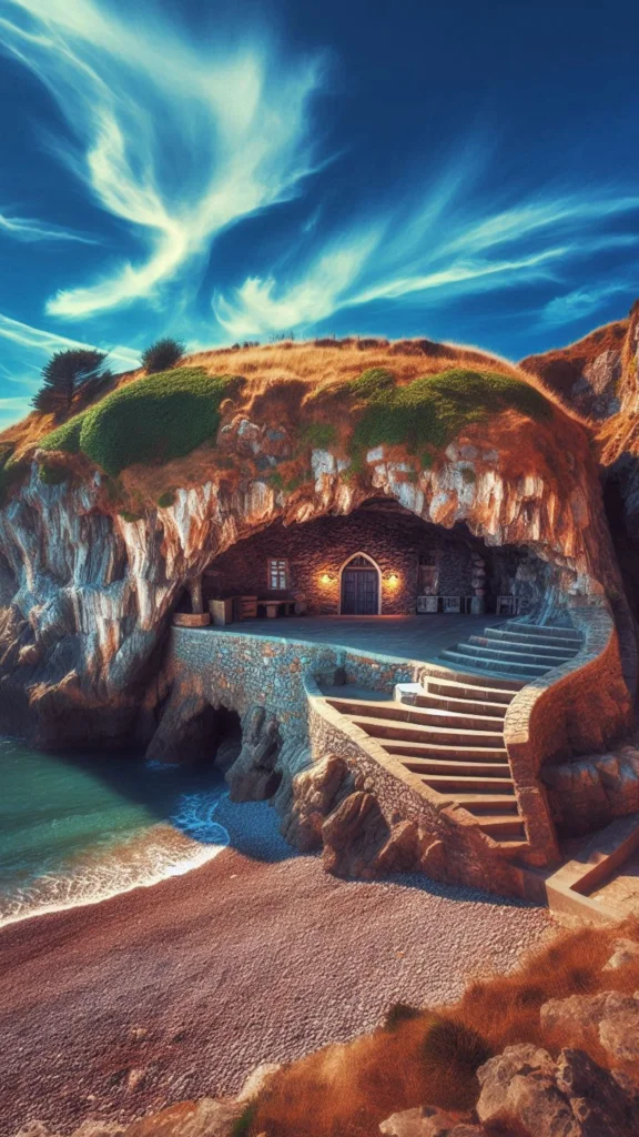 Cave house with solar panels